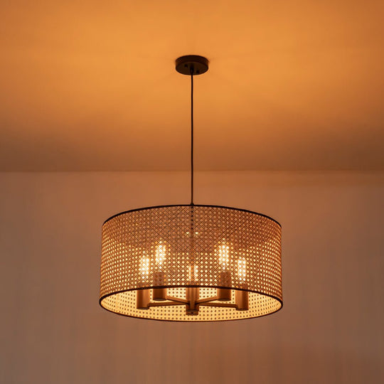 Pendantlightie - Boho Hollowed Rattan Hand Woven Drum Chandelier - Chandeliers - 3Lt -