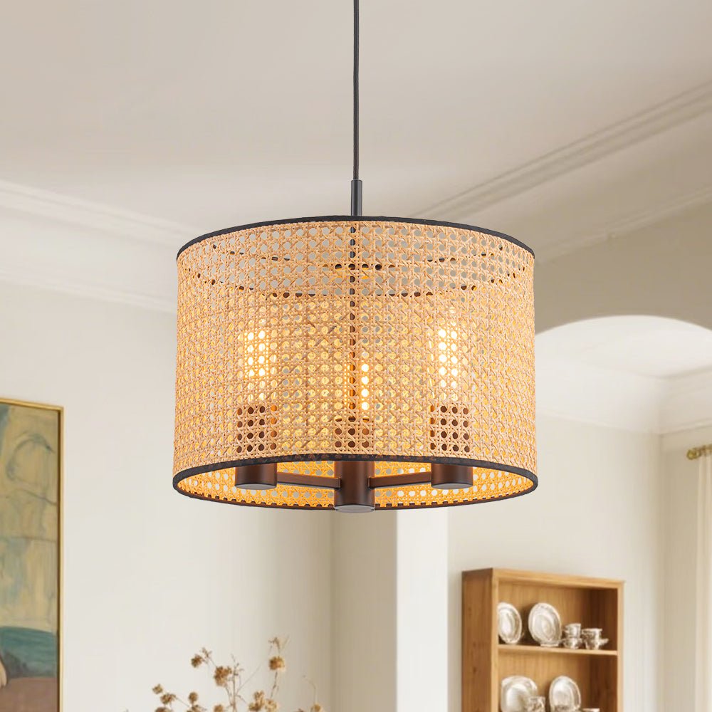 Pendantlightie - Boho Hollowed Rattan Hand Woven Drum Chandelier - Chandeliers - 3Lt -