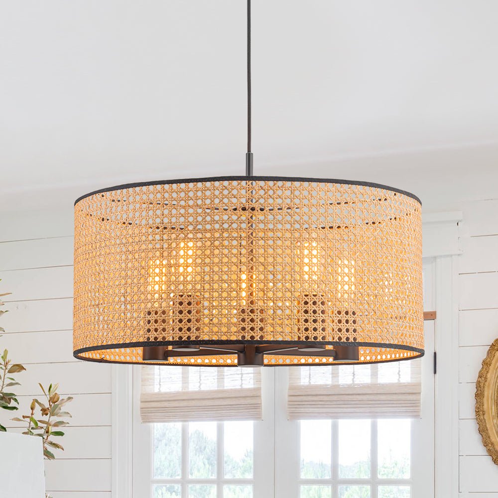 Pendantlightie - Boho Hollowed Rattan Hand Woven Drum Chandelier - Chandeliers - 5Lt -