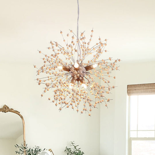Pendantlightie - Boho Wooden Beaded Dandelion Firework Chandelier - Chandeliers - 9Lt -