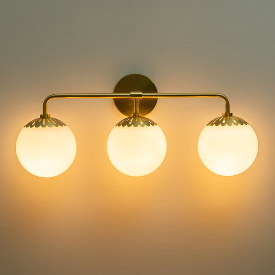 Pendantlightie - Brass 3 - Light Dewdrop Design Opal Glass Globe Wall Light - Wall Light - Brass -