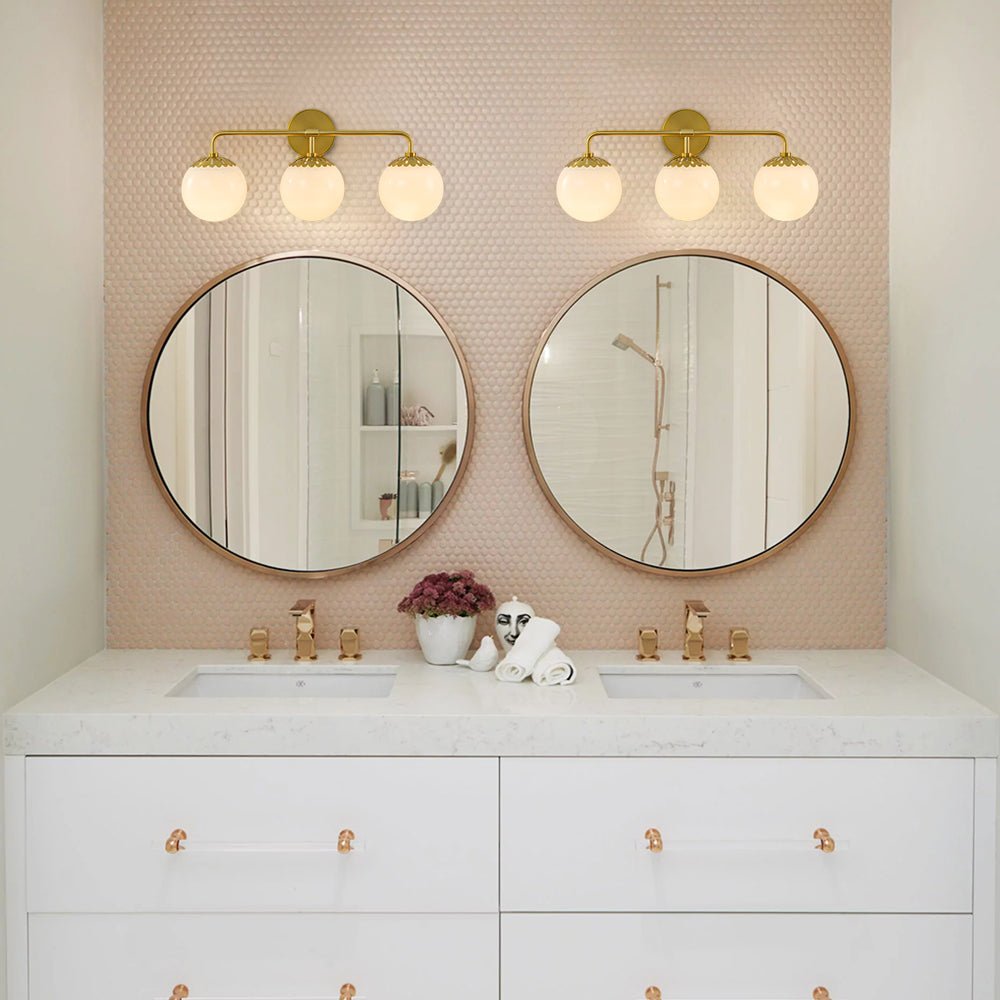 Pendantlightie - Brass 3 - Light Dewdrop Design Opal Glass Globe Wall Light - Wall Light - Brass -