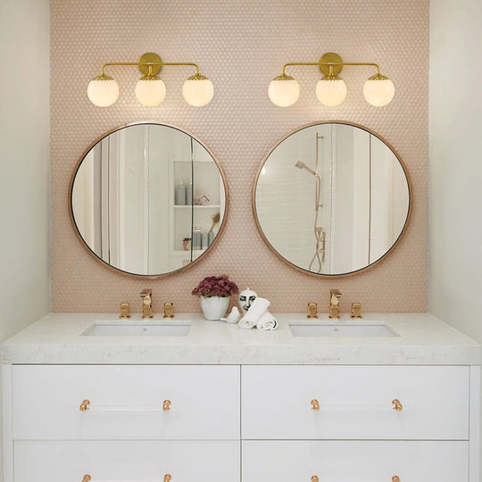 Pendantlightie - Brass 3 - Light Dewdrop Design Opal Glass Globe Wall Light - Wall Light - Brass -