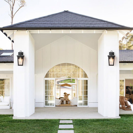 Pendantlightie - Classical 1 - Light Clear Glass Outdoor Lantern Wall Light - Outdoor Wall Light - Black -