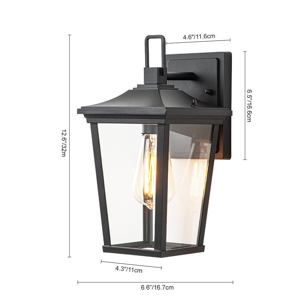 Pendantlightie - Classical 1 - Light Clear Glass Outdoor Lantern Wall Light - Outdoor Wall Light - Black -