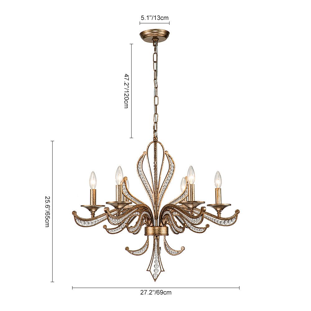Pendantlightie - Classical French 6 - Light Retro Candle Style Crystal Chandelier - Chandeliers - Antique Bronze -