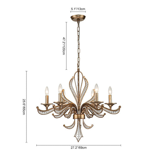 Pendantlightie - Classical French 6 - Light Retro Candle Style Crystal Chandelier - Chandeliers - Antique Bronze -