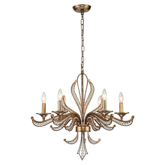 Pendantlightie - Classical French 6 - Light Retro Candle Style Crystal Chandelier - Chandeliers - Antique Bronze -