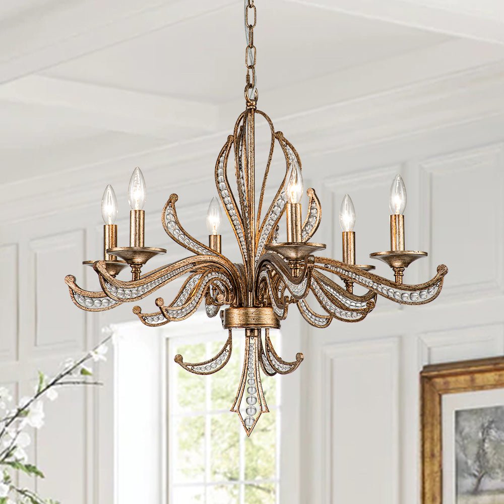 Pendantlightie - Classical French 6 - Light Retro Candle Style Crystal Chandelier - Chandeliers - Antique Bronze -