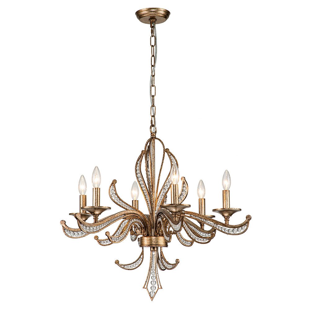 Pendantlightie - Classical French 6 - Light Retro Candle Style Crystal Chandelier - Chandeliers - Antique Bronze -