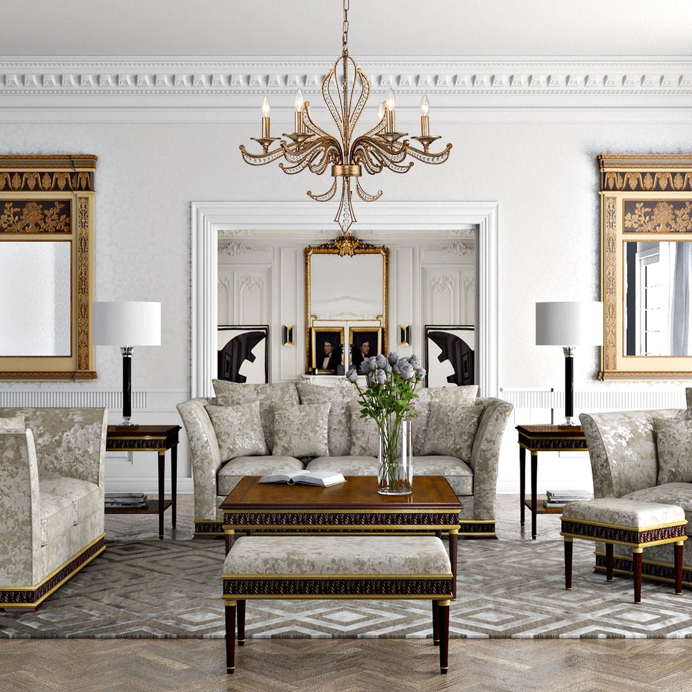 Pendantlightie - Classical French 6 - Light Retro Candle Style Crystal Chandelier - Chandeliers - Antique Bronze -