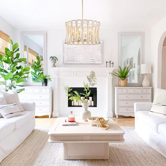 Pendantlightie - Coastal 6 - Light Boho Ivory Hourglass Drum Woven Chandelier - Chandeliers - Black -