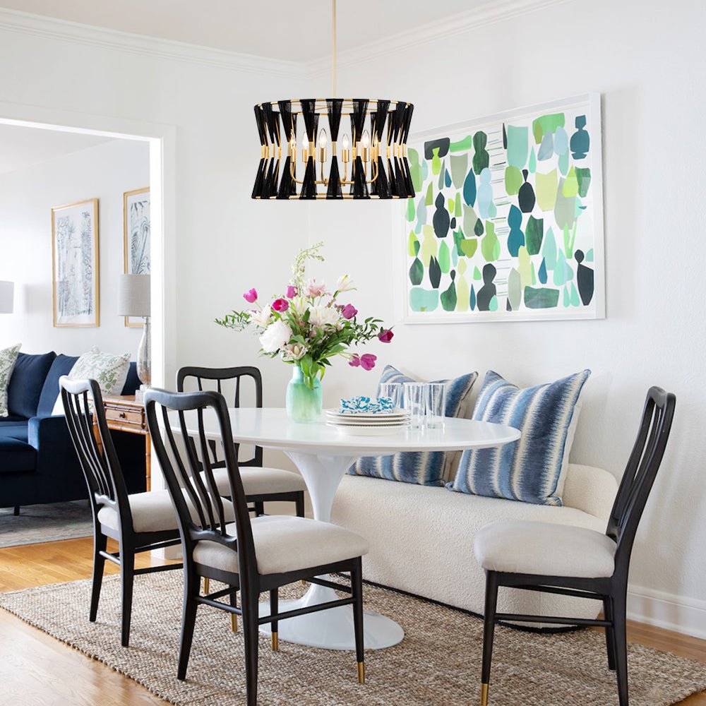 Pendantlightie - Coastal 6 - Light Boho Ivory Hourglass Drum Woven Chandelier - Chandeliers - Black -