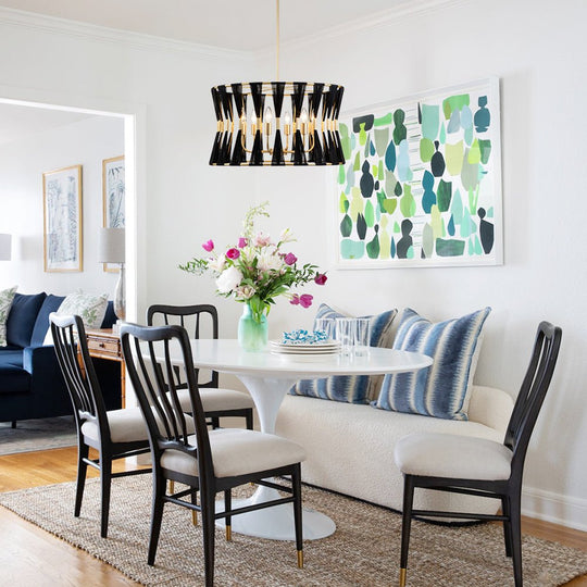 Pendantlightie - Coastal 6 - Light Boho Ivory Hourglass Drum Woven Chandelier - Chandeliers - Black -