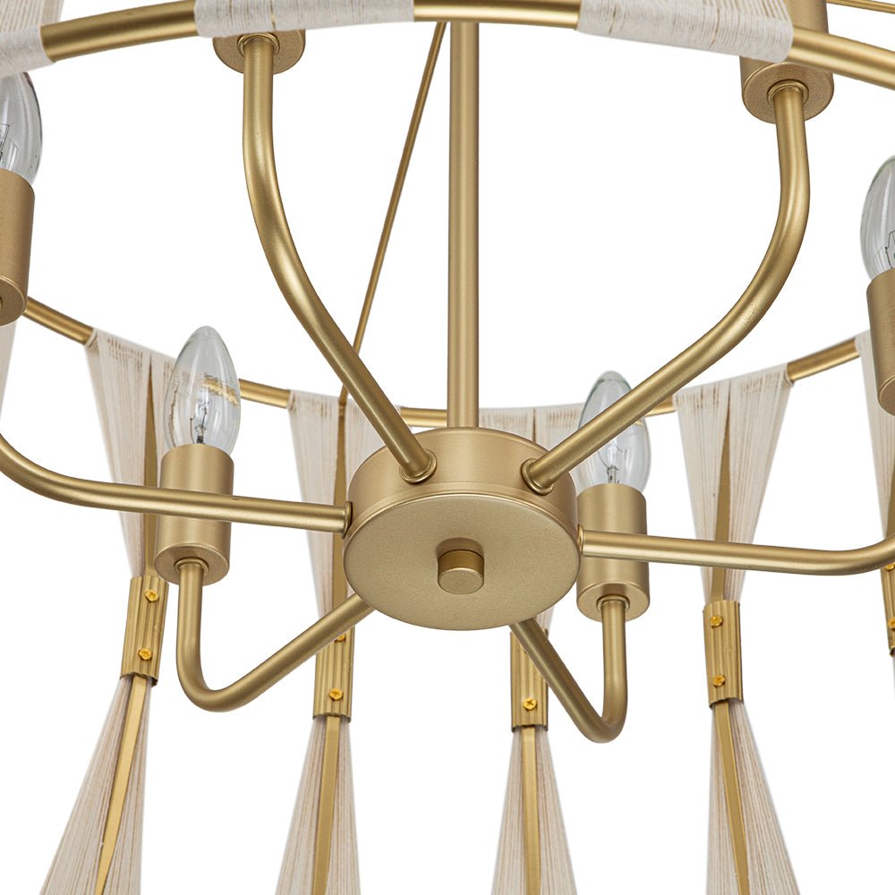 Pendantlightie - Coastal 6 - Light Boho Ivory Hourglass Drum Woven Chandelier - Chandeliers - Black -