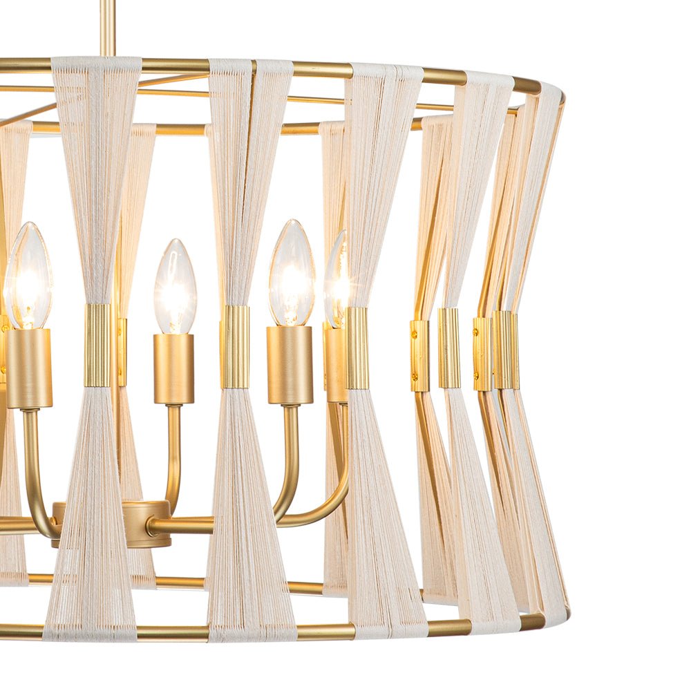 Pendantlightie - Coastal 6 - Light Boho Ivory Hourglass Drum Woven Chandelier - Chandeliers - Black -