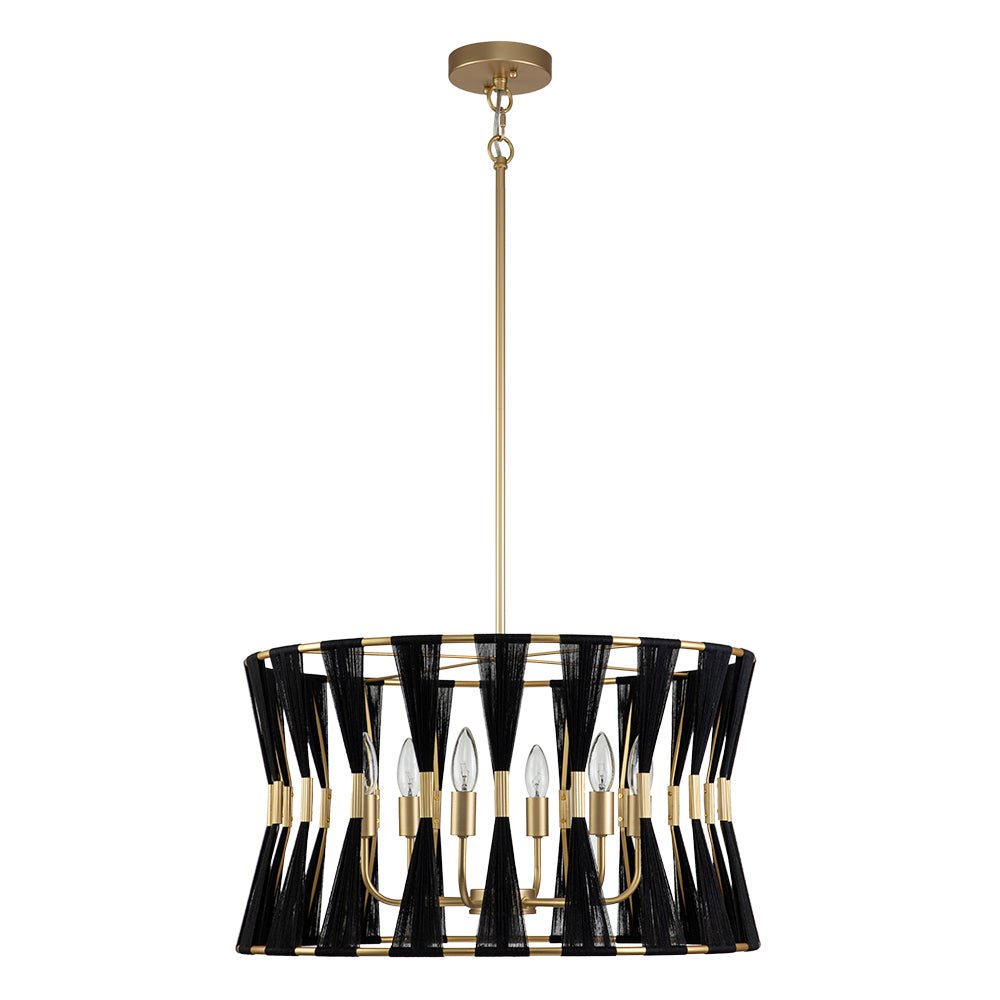 Pendantlightie - Coastal 6 - Light Boho Ivory Hourglass Drum Woven Chandelier - Chandeliers - Black -