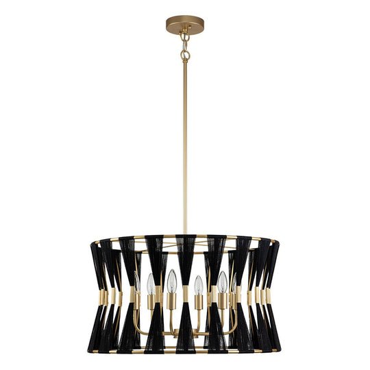 Pendantlightie - Coastal 6 - Light Boho Ivory Hourglass Drum Woven Chandelier - Chandeliers - Black -