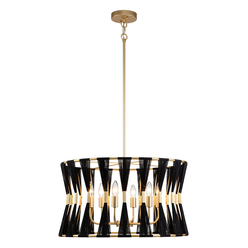 Pendantlightie - Coastal 6 - Light Boho Ivory Hourglass Drum Woven Chandelier - Chandeliers - Black -