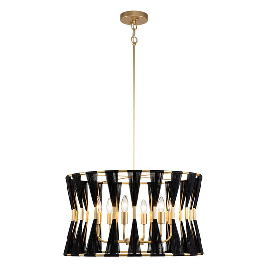 Pendantlightie - Coastal 6 - Light Boho Ivory Hourglass Drum Woven Chandelier - Chandeliers - Black -