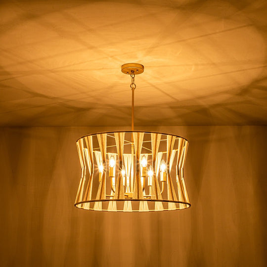 Pendantlightie - Coastal 6 - Light Boho Ivory Hourglass Drum Woven Chandelier - Chandeliers - Black -