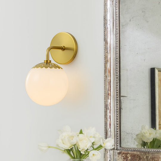 Pendantlightie - Contemporary 1 - Light Dewdrop Design Opal Glass Globe Wall Light - Wall Light - Brass -