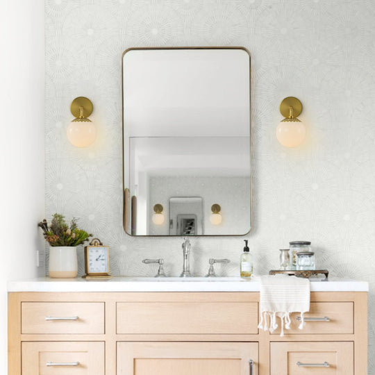 Pendantlightie - Contemporary 1 - Light Dewdrop Design Opal Glass Globe Wall Light - Wall Light - Brass -