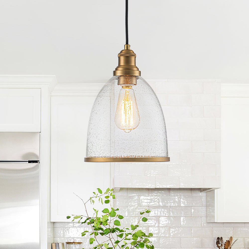 Pendantlightie - Contemporary 1 - Light Dome Shape Seeded Glass Pendant For Dining Table - Pendants - Brass -