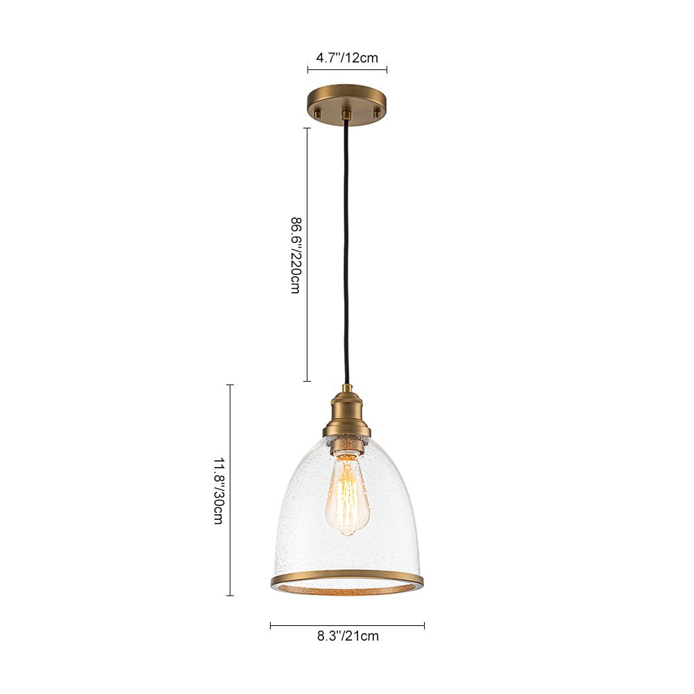 Pendantlightie - Contemporary 1 - Light Dome Shape Seeded Glass Pendant For Dining Table - Pendants - Brass -