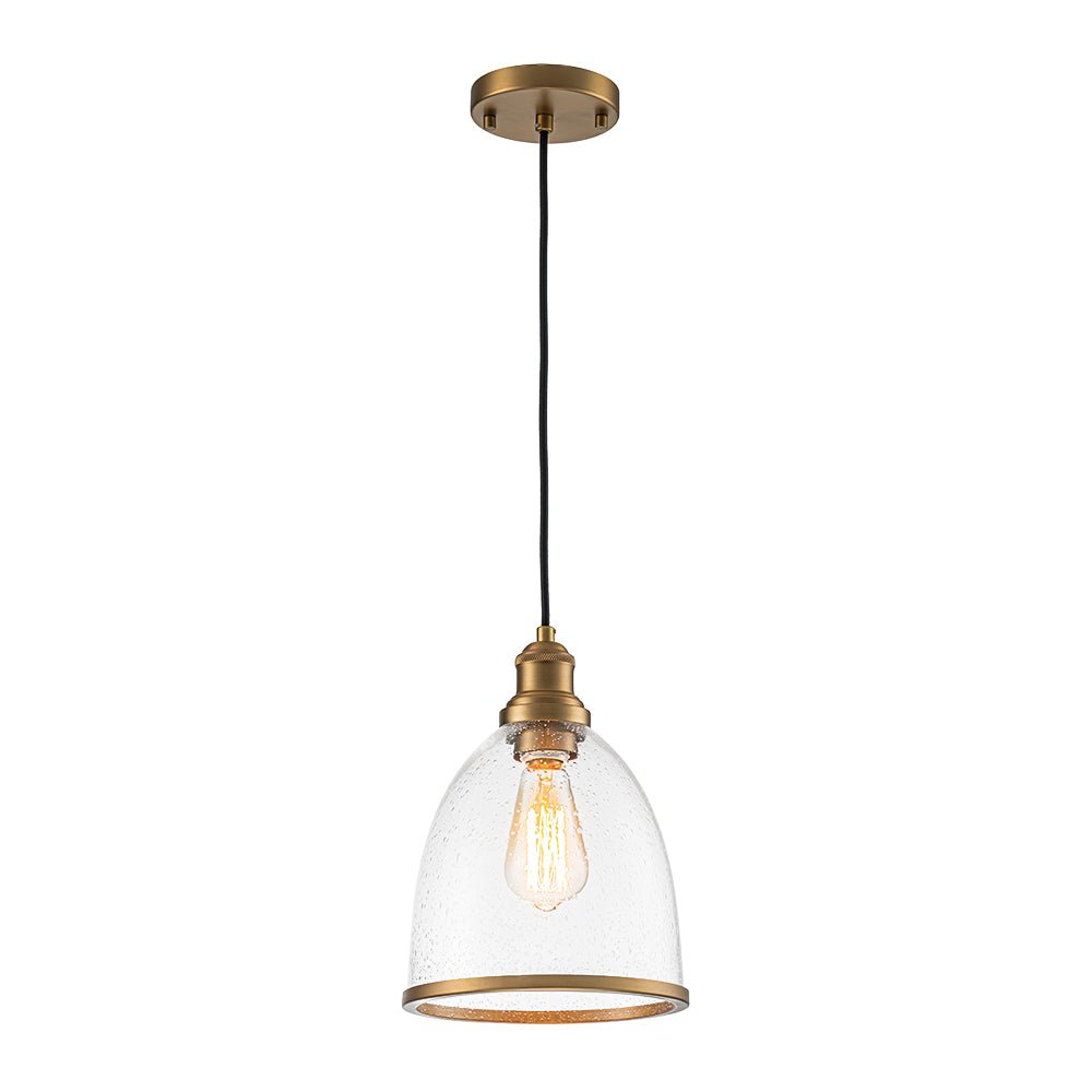 Pendantlightie - Contemporary 1 - Light Dome Shape Seeded Glass Pendant For Dining Table - Pendants - Brass -
