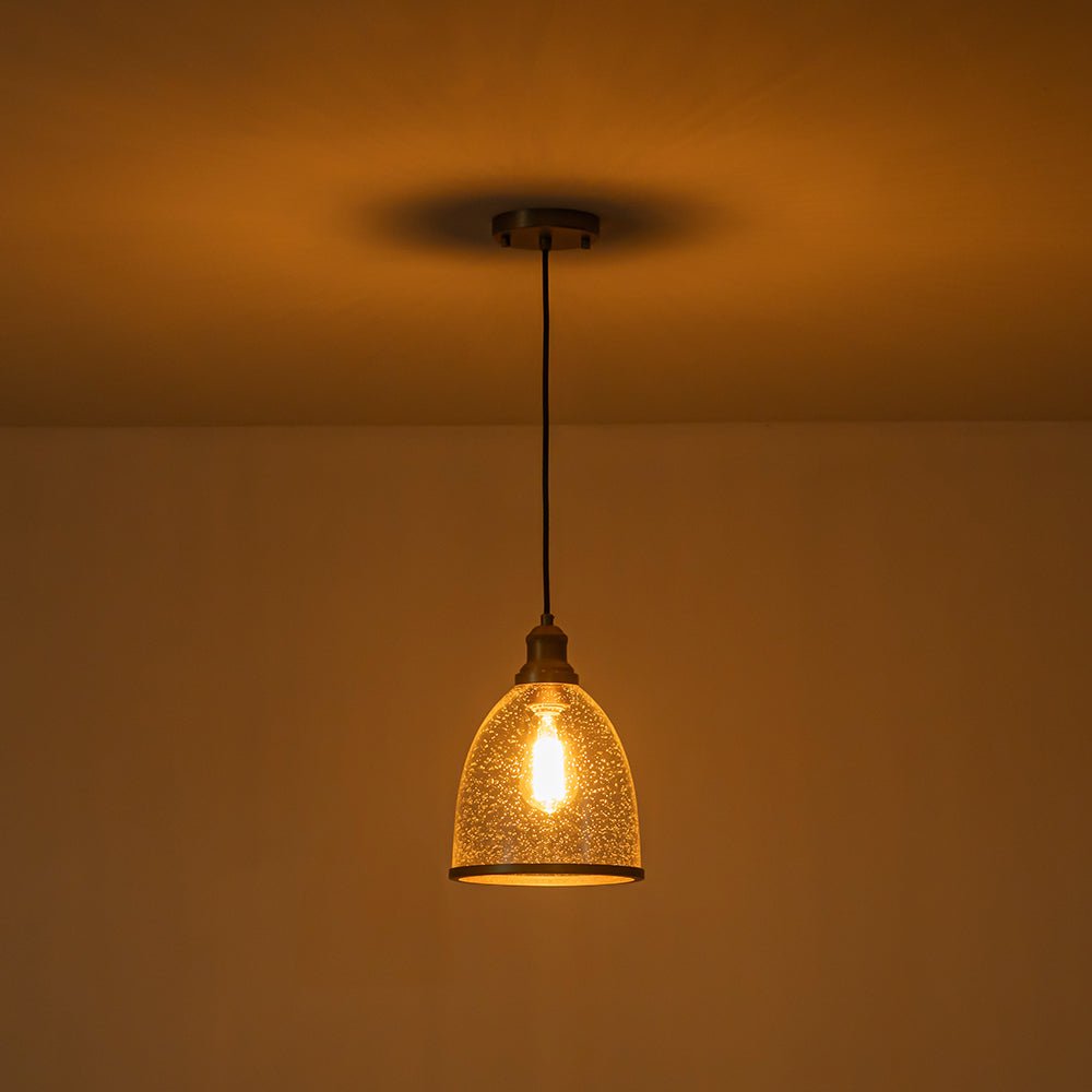 Pendantlightie - Contemporary 1 - Light Dome Shape Seeded Glass Pendant For Dining Table - Pendants - Brass -