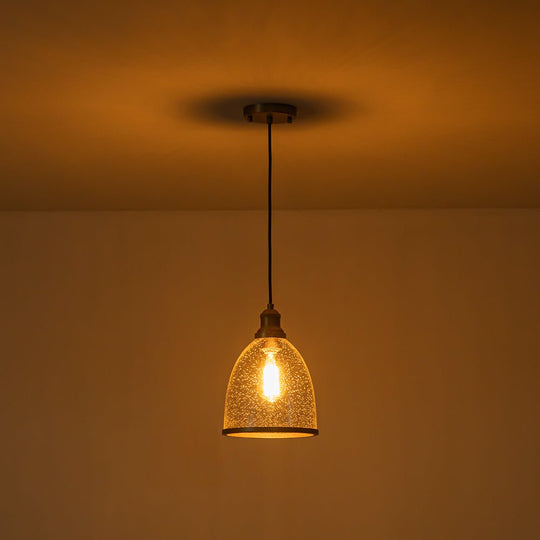 Pendantlightie - Contemporary 1 - Light Dome Shape Seeded Glass Pendant For Dining Table - Pendants - Brass -