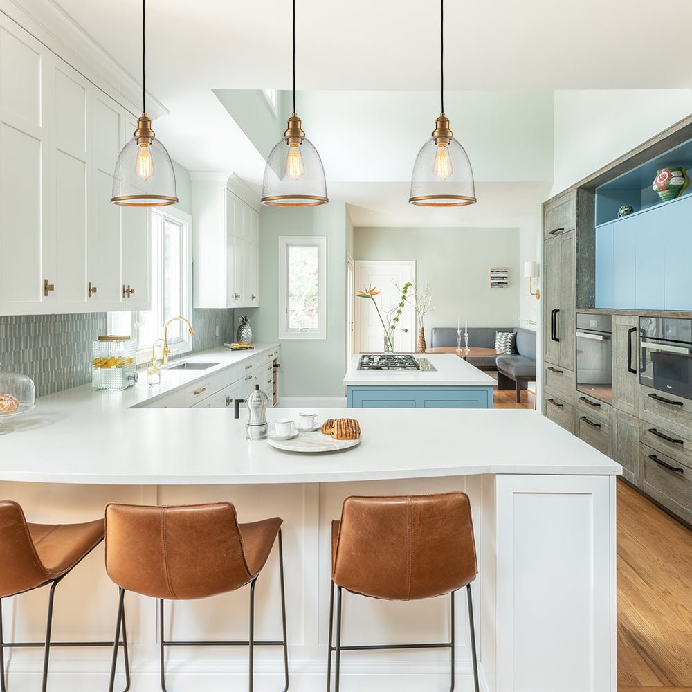 Pendantlightie - Contemporary 1 - Light Dome Shape Seeded Glass Pendant For Dining Table - Pendants - Brass -