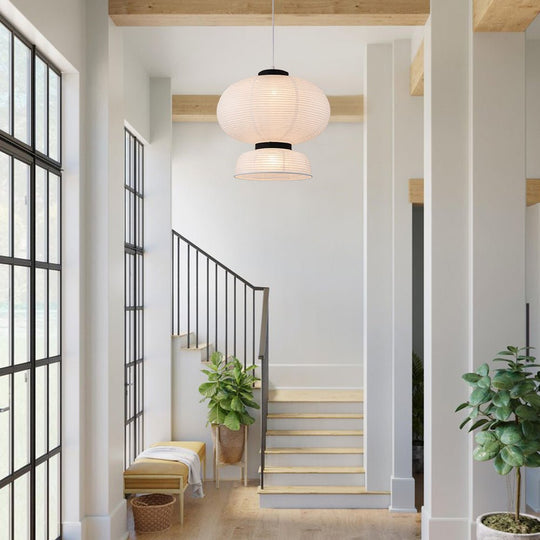 Pendantlightie - Contemporary 1 - Light Pleated Lantern Style Paper Pendant Light - Pendants - B -