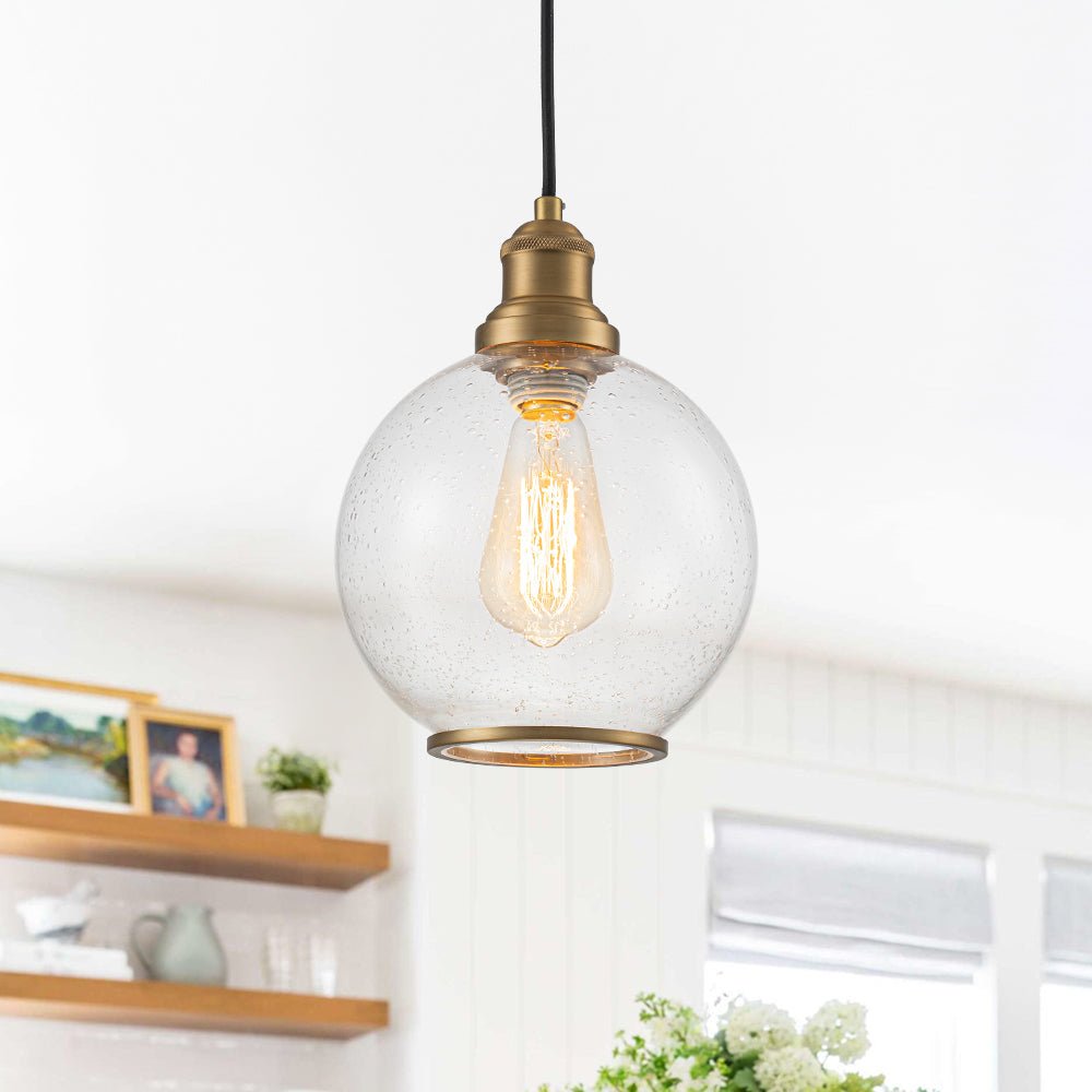 Pendantlightie - Contemporary 1 - Light Seeded Glass Globe Pendant For Dining Table - Pendants - Brass -