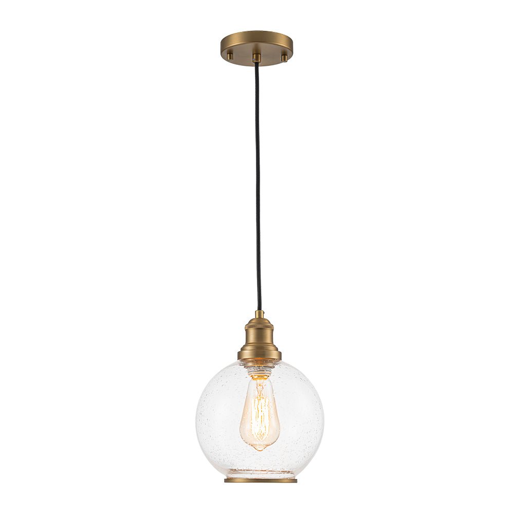 Pendantlightie - Contemporary 1 - Light Seeded Glass Globe Pendant For Dining Table - Pendants - Brass -
