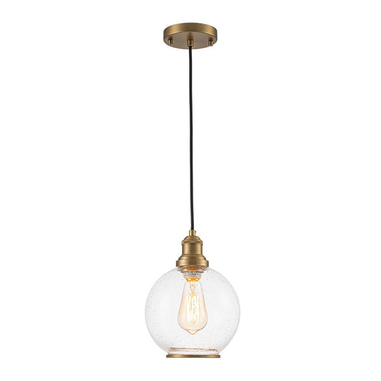 Pendantlightie - Contemporary 1 - Light Seeded Glass Globe Pendant For Dining Table - Pendants - Brass -
