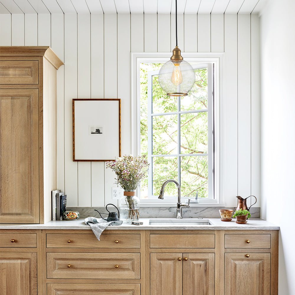 Pendantlightie - Contemporary 1 - Light Seeded Glass Globe Pendant For Dining Table - Pendants - Brass -