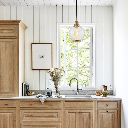 Pendantlightie - Contemporary 1 - Light Seeded Glass Globe Pendant For Dining Table - Pendants - Brass -