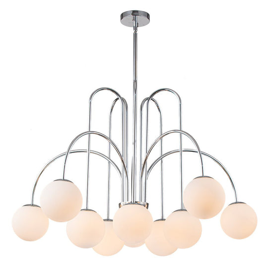 Pendantlightie-Contemporary 10-Light Curved Arm Glass Bubble Chandelier-Chandeliers-Chrome-