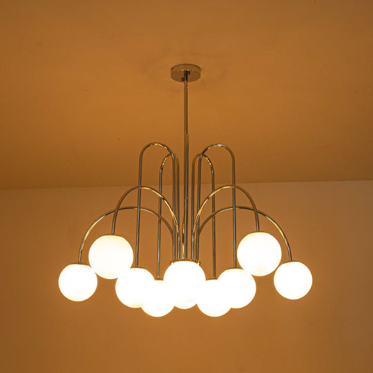 Pendantlightie-Contemporary 10-Light Curved Arm Glass Bubble Chandelier-Chandeliers-Chrome-