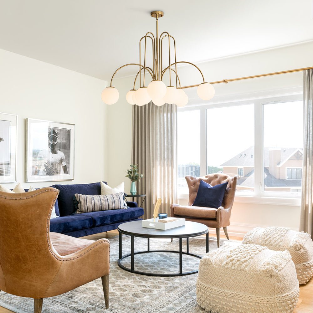 Pendantlightie-Contemporary 10-Light Curved Arm Glass Bubble Chandelier-Chandeliers-Chrome-