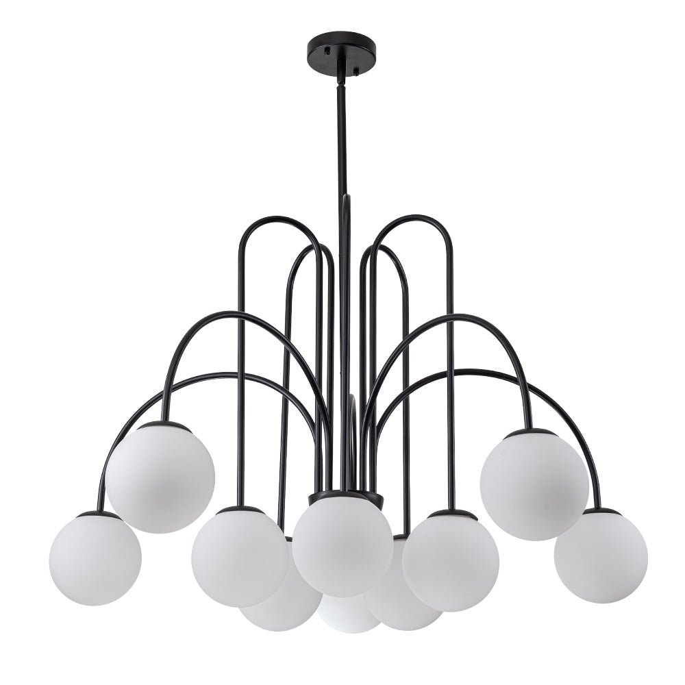 Pendantlightie-Contemporary 10-Light Curved Arm Glass Bubble Chandelier-Chandeliers-Chrome-