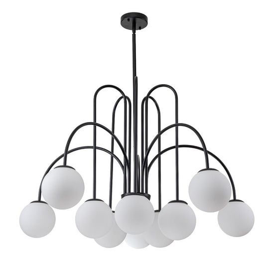 Pendantlightie-Contemporary 10-Light Curved Arm Glass Bubble Chandelier-Chandeliers-Chrome-