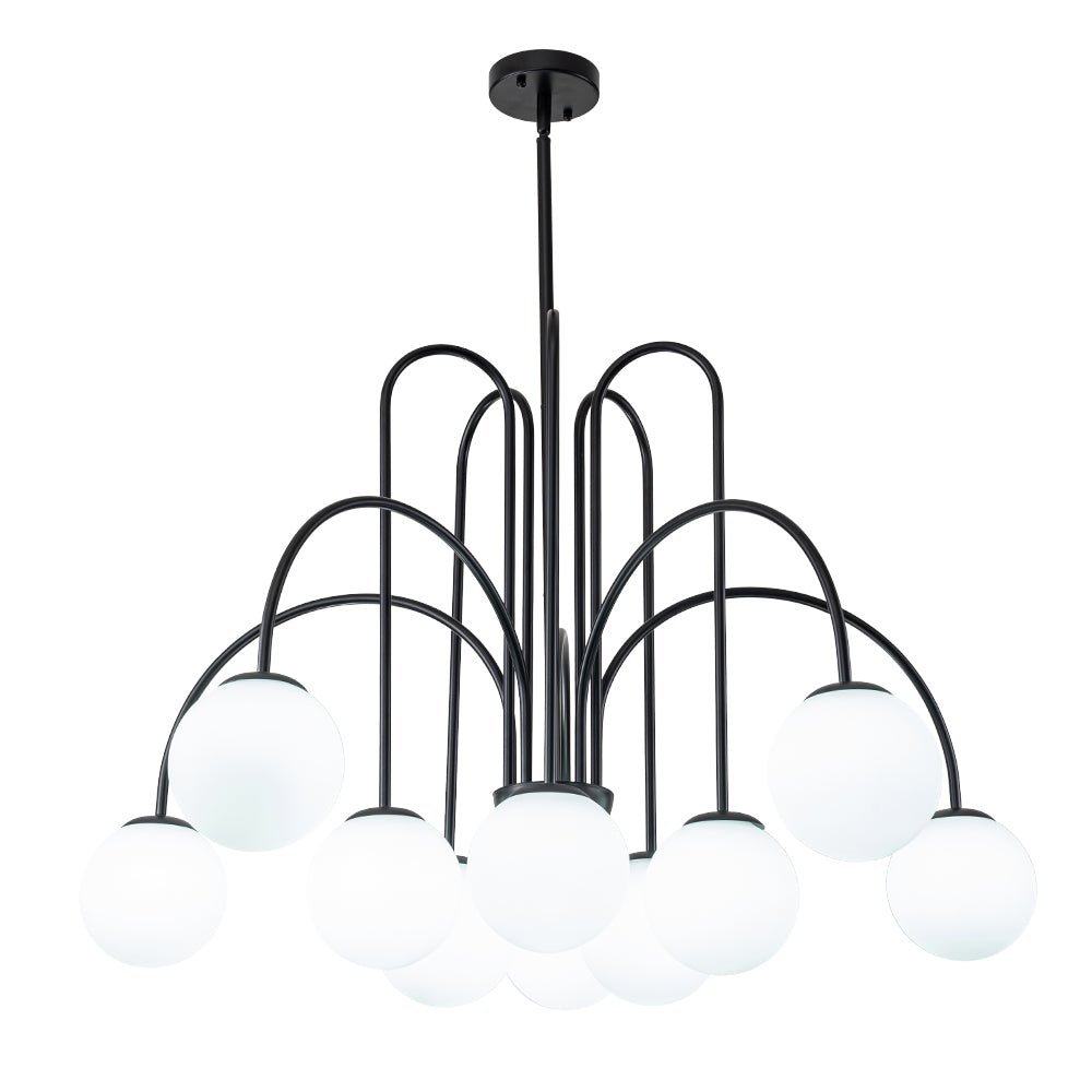 Pendantlightie-Contemporary 10-Light Curved Arm Glass Bubble Chandelier-Chandeliers-Chrome-