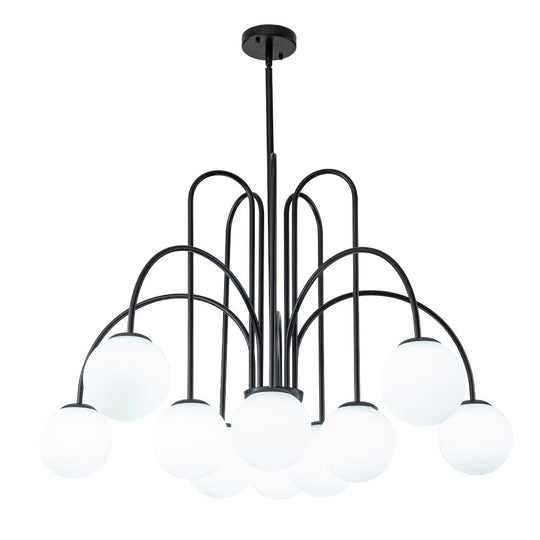 Pendantlightie-Contemporary 10-Light Curved Arm Glass Bubble Chandelier-Chandeliers-Chrome-