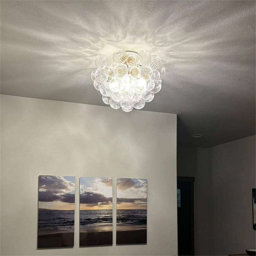 Pendantlightie - Contemporary 3 - Light Ribbed Bubble Semi Flush Ceiling Light - Semi Flush Mount - Brass -