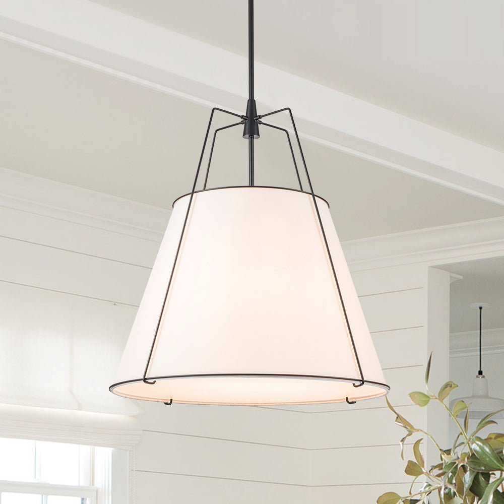 Pendantlightie - Contemporary 4 - Light Conical Linen Tapered Pendant Light - Pendants - Large - White+Black