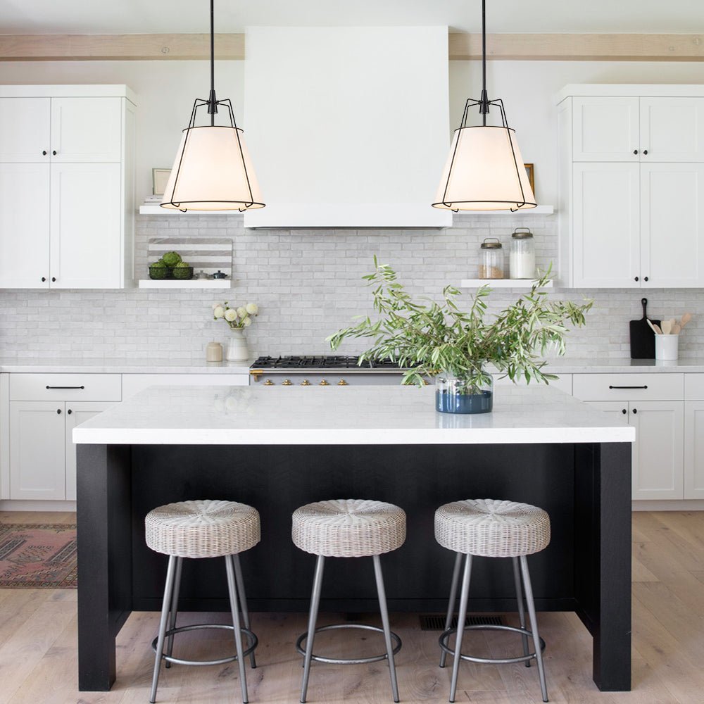 Pendantlightie - Contemporary 4 - Light Conical Linen Tapered Pendant Light - Pendants - Small - White+Black