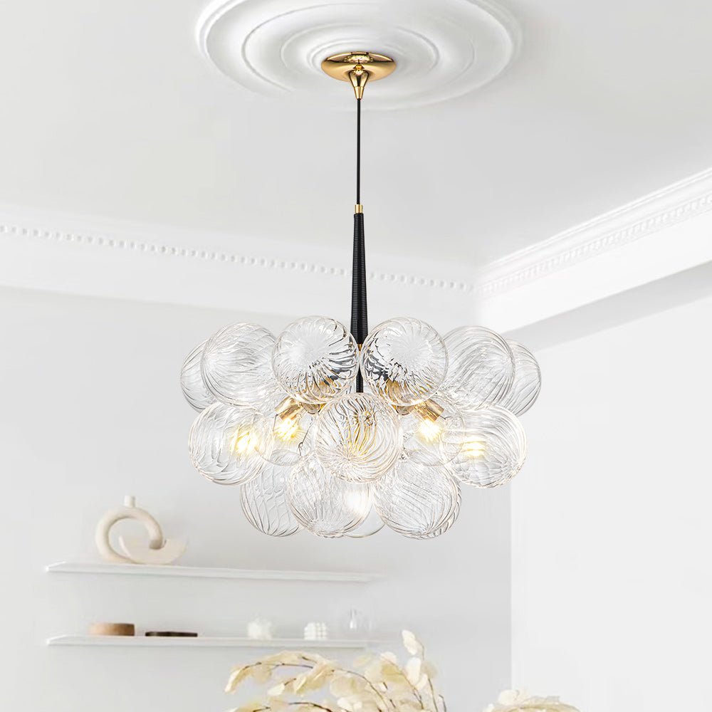 Pendantlightie - Contemporary 6 - Light Bubble Twisted Clear Glass Globe Chandelier - Chandeliers - Black -